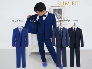 Boy Slim Fit 7-piece Suit, Navy - Picture 1 of 12