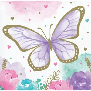 Butterfly Shimmer Beverage Napkins Paper 16 Per Pack 5" x 5" Party Tableware - Picture 1 of 1