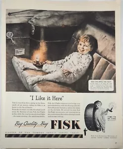 Neumáticos de seguridad Fisk 1946 anuncio vintage me gusta aquí niño con sonrisa - Imagen 1 de 1