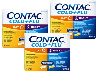 Medicamento para resfriados y gripe día noche Contac, alivio de fuerza máxima 28 unidades paquete de 3 Foto 1 de 4