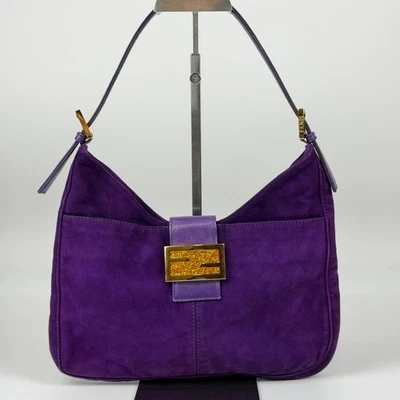 Auténtico Bolso Baguette FENDI Mamma Gamuza Cuero Púrpura Dorado Bolso de Hombro j82 Foto 1 de 4