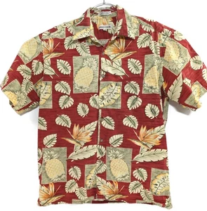 Pierre Cardin Shirt Mens Medium Red Tropical Pineapple Hawaiian Aloha Print - Picture 1 of 7