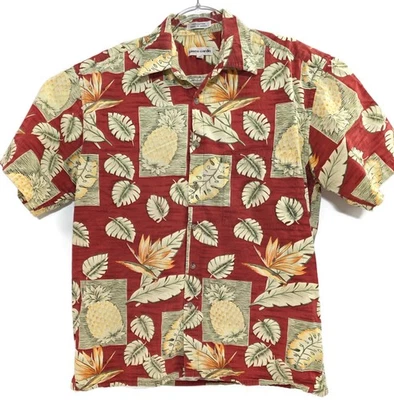 Pierre Cardin Shirt Mens Medium Red Tropical Pineapple Hawaiian Aloha Print - Image 1 of 4