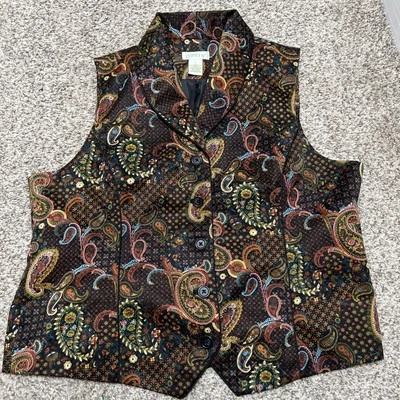 Colete Orvis multicolorido paisley botão frontal tamanho G capricho retrô fada indie - Imagem 1 de 3