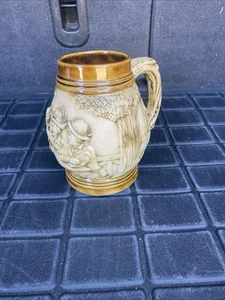 Handmade Vintage Glazed Beer Mug Stein Farm Men Drinking Trees Detailed - Picture 1 of 15