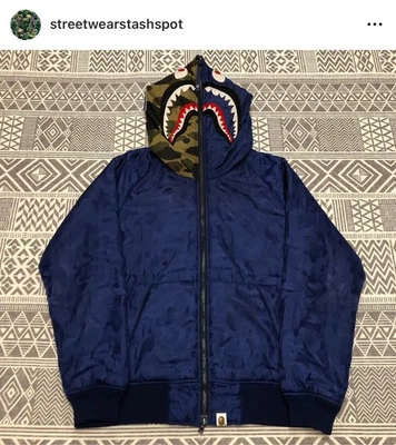 A Bathing Ape Bape ABC Camo Shark Full Zip Puffer Hoodie Size Small - Image 1 of 4