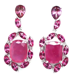 925 Sterling Silver 10 x 13 MM. Red Ruby & Pink Mystic Topaz Birthstone Earrings - Picture 1 of 4