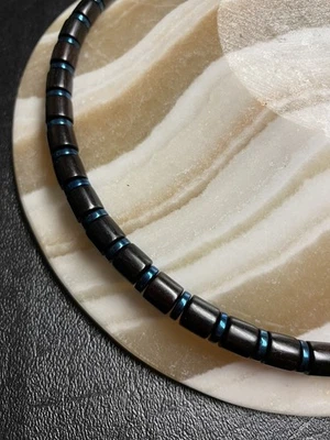 "Collar fino de plata de ley .925 de 20,5"" de sándalo y hematita de policía línea azul" Foto 1 de 4