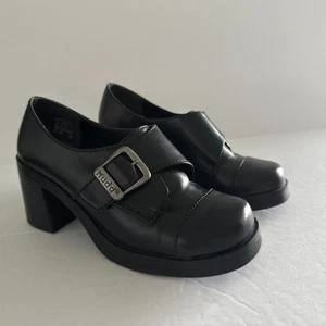 Scarpe mocassini vintage Y2K Mudd Marleen nere tacco grosso plateau blocco fibbia 6,5 - Foto 1 di 8