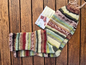 Handgestrickte Wollsocken Gr. 41/42,  braun-natur-grün  gestreift - Bild 1 von 1