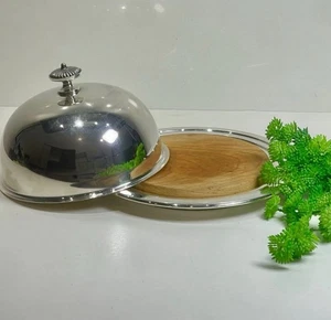 Mini SilverPlated Covered Butter Cheese Dessert Delicacy Dish Wood Board and Lid - Picture 1 of 12