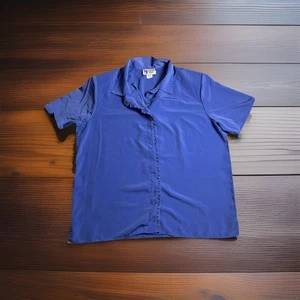 Maggie Sweet Button Down Top Blouse Women's Sz-L Blue Short Sleeve, - Picture 1 of 6