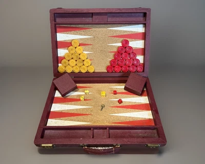 Vintage Rare Red Case Backgammon Set Butterscotch/Red Bakelite Tiles - Image 1 of 4