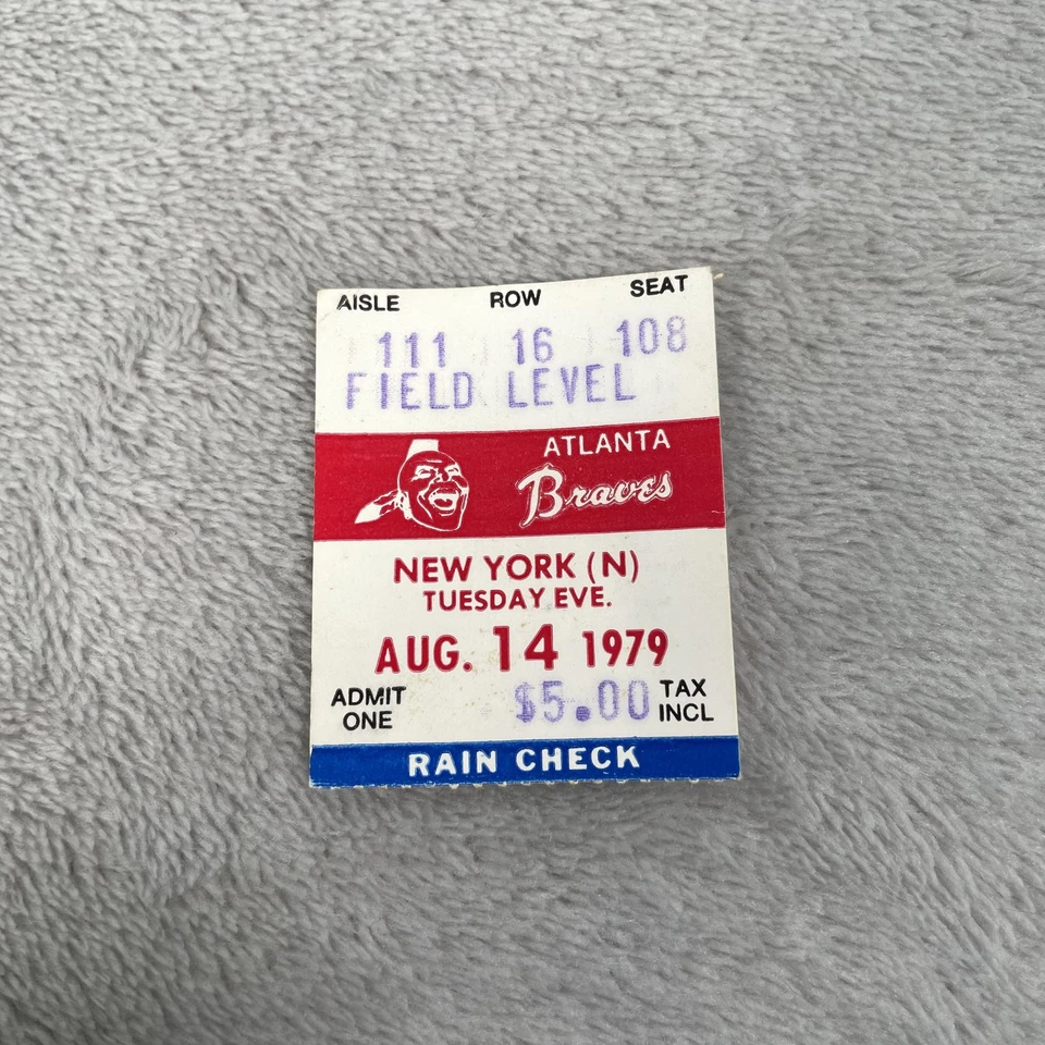 Vintage Atlanta Braves Ticket Stub Aug 14 1979 vs New York MLB Baseball Field - Image 1 of 3