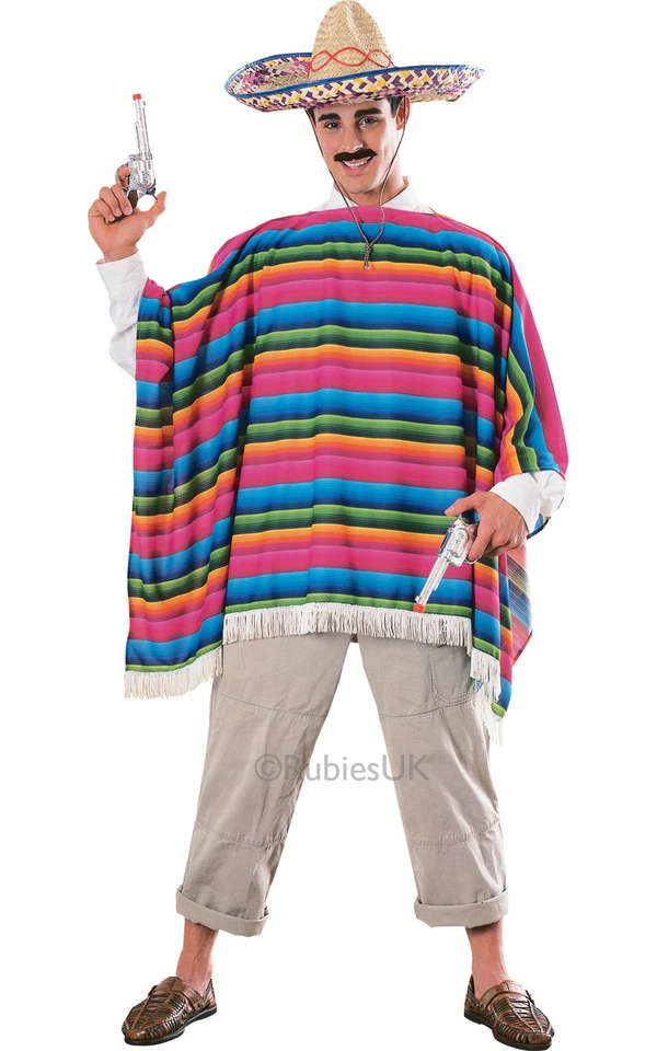 MEXICAN SERAPE PONCHO AND SOMBRERO - Image 1 of 1