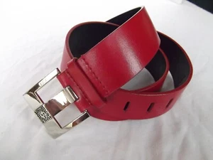 Anne Klein 1-3/4in wide belt sz L red silver tone metal buckle and logo leather - Picture 1 of 5