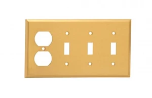 Switch Plate Brushed Brass Triple Toggle Outlet | Renovator's Supply - Picture 1 of 2