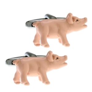 PIG CUFFLINKS Bacon Farm Animal 3D Pink Enamel NEW w GIFT BAG Farmer Fathers Day