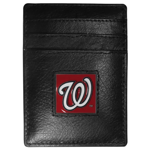 Washington Nationals MLB Fine Grain Leather Cardholder Money Clip Wallet, Boxed Cover