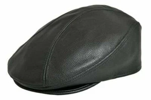 Gorra plana de cuero genuino real para hombre taxista hiedra pico Gatsby gorra negra - Imagen 1 de 5