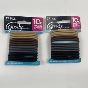 34 Goody Ouchless Non-Metal Elastics Hair Ties - Brown, Tan, Grey, Black Colors - Picture 1 of 4