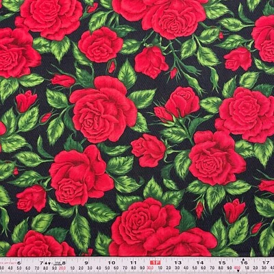 Rose Garden by Fabri-Quilt Florals on Blue/Black Cotton Fabric by the HALF YARD - Image 1 of 2