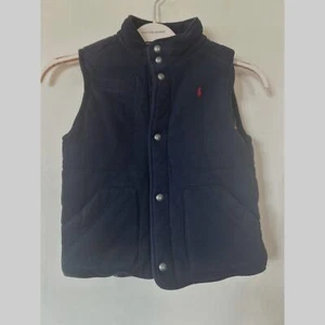 Polo Ralph Lauren Kids Quilted Cotton Vest w/ snaps Size 7 Navy Plaid Lining  - Picture 1 of 11