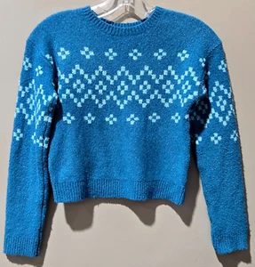 Cat & Jack Girls' Medium 8 Teal Fair Isle Design Pullover Crewneck Sweater - Picture 1 of 7