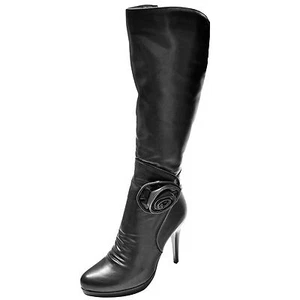 New women's shoes fashion knee high heel boots high shaft zipper black winter - Picture 1 of 12
