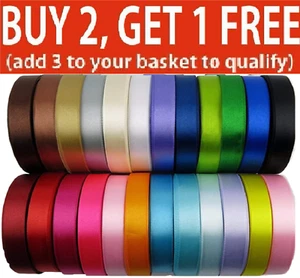 Satin Ribbon Size 15mm, 25 Yards Rolls Choose  many Colours BUY 2 & GET 1 Free  - Picture 1 of 43