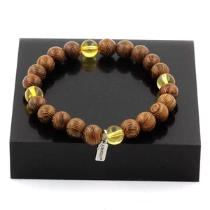 Citrine Bead Bracelet + Wood 8 Mm. Made In France. - Picture 1 of 3