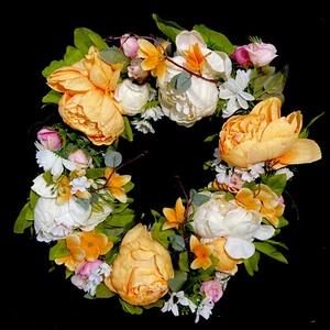Artificial Flower Wreath Peony Wreath 16 inches Door Wreath Spring Wreath Round - Picture 1 of 5