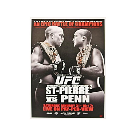 UFC 94: St-Pierre vs Penn 2 Replica Event Poster on 18x26 Stretched Canvas Cover