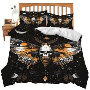 Gothic Skull Bedding Horror Skeleton Butterfly Theme Comforter Set Spooky Duv... - Picture 1 of 6