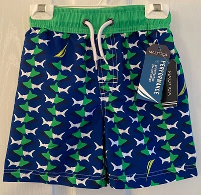 NAUTICA Boys' Performance 50+ UPF Swim Trunks with Sharks Pattern - S/4 - BNWT - Image 1 of 4