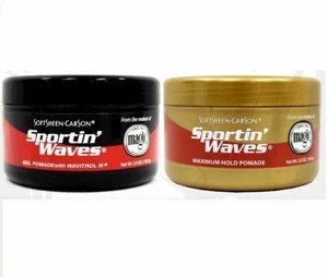 SOFTSHEEN CARSON SPORTIN WAVES GEL POMADE/ BLACK AND GOLD