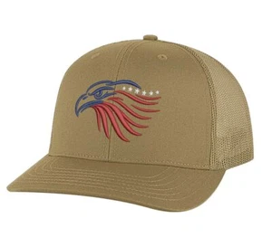 Eagle Trucker Hat - Embroidered Eagle Head in Red, White & Blue, Patriotic Snapb - Picture 1 of 9