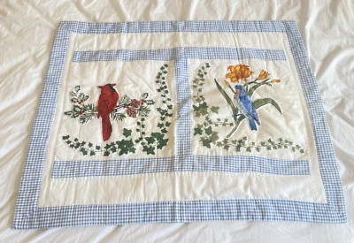 Juego de 2 fundas de almohada para pájaros Cardinal Bluebird azul a cuadros guinga vintage Foto 1 de 4