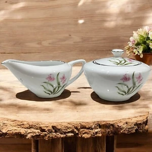 Crema de orquídea rosa y azucarero Grantcrest fina China floral Japón vintage - Imagen 1 de 16