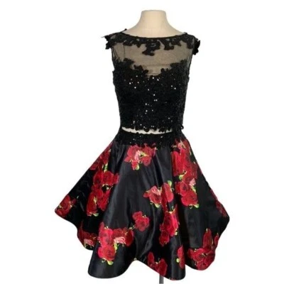 Jovani Womens Sleeveless Sequin Evening Formal 2 Piece Mini Dress Floral Size 6 - Image 1 of 4