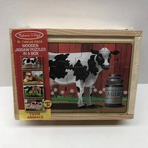 Melissa and Doug Wooden Jigsaw 4 Puzzles in a Box Farm Animals 12 pieces New - Picture 1 of 4