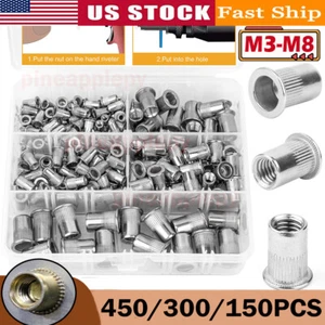 450/150Pcs Stainless Steel 304 Rivet Nut Kit Flat Head Threaded Insert Nut M3-M8 - Picture 1 of 15