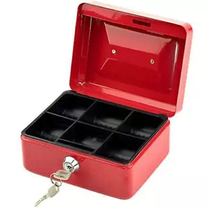 US Kids Red Mini Metal Cash box Safe Coin Treasure Box Lockable Piggy Bank &2Key - Picture 1 of 8