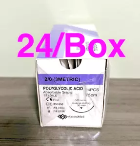 2/0 PGA Suture 24/Box Polyglycolic Acid Veterinary Surgical Dental, R-cutt 30mm - Picture 1 of 3