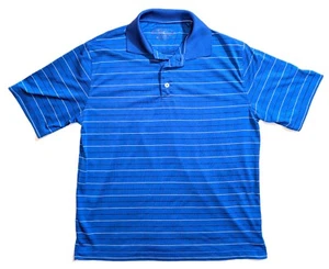 Men's Medium Blue Striped Polo Shirt Golf Style Short Sleeve Casual Lightweight  - Picture 1 of 7