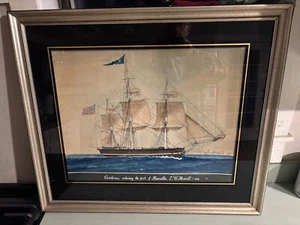 Portland ME Mystic CT Whaling Whale ship portrait Honore Pellegrin painting 1838 - Picture 1 of 11