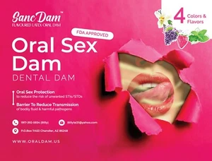 8 Packs SancDam Oral Sex Dam Ultra-Thin Membrane 4 FLAVOR Dental Dam Cleared FDA - Picture 1 of 16