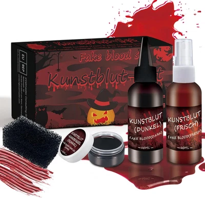DADAPANGHU Kunstblut Halloween Schminke Set 4PCS: 60Ml Kunstblut Spray + 60Ml Tr - Bild 1 von 4