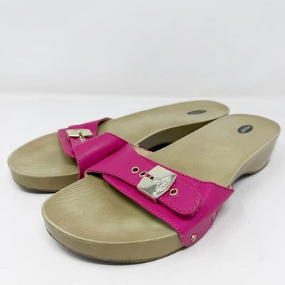 Sandalia clásica magenta Dr. Scholl's para mujer imitación madera tobogán talla 10M boho hippie Foto 1 de 4