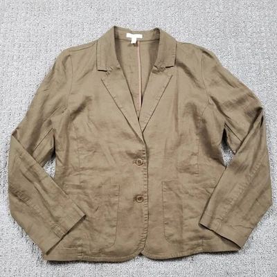 Blazer Eileen Fisher Petite Medio Orgánico Lino Cuello Muesca Marrón Aguja de Pino Foto 1 de 4